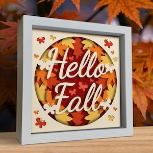 3d Fall Svg Shadow Box, for cricut, for Silhouette, Hello Fall Svg, Paper Cut Template