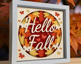 3d Fall Svg Shadow Box, for cricut, for Silhouette, Hello Fall Svg, Paper Cut Template