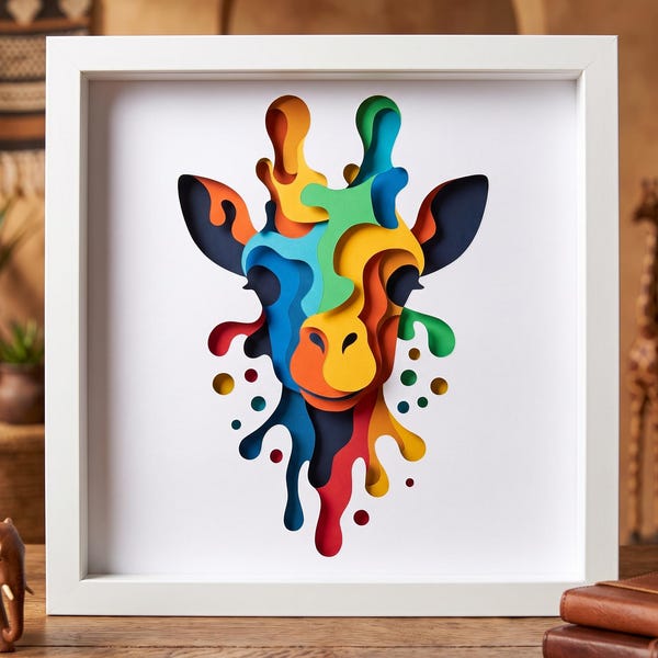 Żyrafa 3D, szablony Shadow Box, SVG na karton / Zwierzęta 3D Shadow Box / Kolorowa sztuka 3D / Dzika przyroda 3D SVG / Do Cricut / Do sylwetki