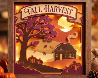 Fall Harvest Shadow Box SVG, Autumn Farmhouse Lightbox