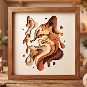 Abstract Layered Cat SVG, 3D Paper Cut Cat Design, Modern Papercut Animal