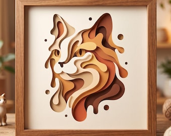 Abstract Layered Cat SVG, 3D Paper Cut Cat Design, Modern Papercut Animal