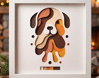 3D Abstract Dog Shadow Box SVG, Layered Papercut Pet Template
