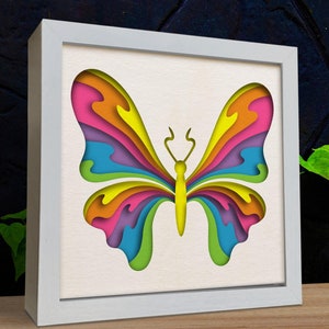 Borboleta em camadas Svg, modelos de caixa de sombra, arquivos para Cricut, para Silhouette, arquivos CNC Dxf