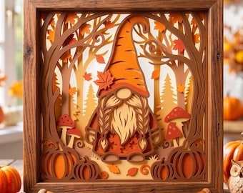 Fall Gnome Shadow Box SVG, 3D Layered Autumn Papercut