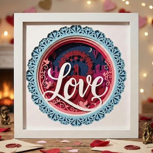 Valentine Shadow Box SVG, 3D Love Layered Papercut, Romantic Couple Template for Cricut, Anniversary Gift DIY, Wedding Cut File