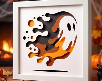 Ghost Shadow Box SVG, 3D Layered Halloween Papercut Template