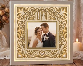 3D Wedding Shadow Box SVG Photo Frame, Picture Frame Template,