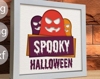 Halloween spettrale 3D, Shadow Box, Carta ritagliata di Halloween, SVG spaventoso 3D, A strati, per Cricut, per Silhouette, File tagliati al laser