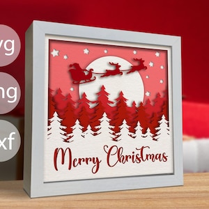 Paysage de Noël 3D, Svg Shadow Box, Calques de Noël 3D, Gabarit de découpe, Pour Cricut, Silhouette, Laser, CNC, Facile à utiliser