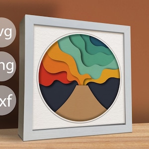 Svg volcan 3D, modèles Shadow Box, papier cartonné Svg, Svg papier découpé, pour Cricut et Silhouette, facile à utiliser