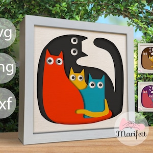 3D süße Katzen, Schattenbox Vorlagen, SVG für Karton / 3D Katzen Schattenbox / 3d Boho Schmuck / Haustier Erinnerungsbox / Für Cricut / Für Silhouette