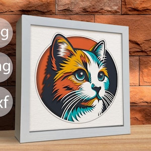 3d Cute Cat, Shadow Box Templates, SVG For Cardstock / 3D Cat Shadow Box / 3d Boho Svg / Pet Memorial Box/ For Cricut/ For Silhouette