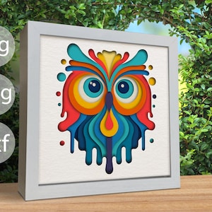 3d bunte Eule, Schattenbox Vorlagen, SVG für Karton / 3D Eule Schattenbox / 3D Vogel Eule / Für Cricut / Für Silhouette