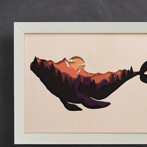 3d Landscape in Whale, Paper Cut Files, Shadow Box Svg, For Cricut, 3d Papercraft, Laser Cut Files