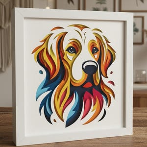 Golden Retriever 3D, 3D Hunde-Svg, Schattenbox-Vorlagen, Multilayer-Hund, SVG für Karton / bunte 3D-Kunst / für Cricut / für Silhouette