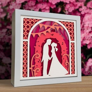 3D Wedding Shadow Box SVG – Romantic Layered Papercut for Cricut & Silhouette, Bridal Gift, Anniversary Decor