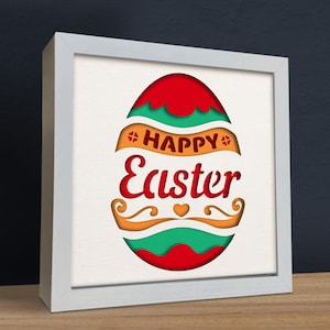 3D Frohe Ostern Schatten Box, Geschichtete Ostern SVG, Boho Regenbogen Dekor, für Cricut und Silhouette-Dateien mit einfach zu verwenden