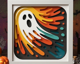 Scatola 3D con ombra di fantasma SVG – Ritaglio di carta a strati per Halloween per Cricut, Silhouette e Glowforge – Decorazione murale spettrale e carina
