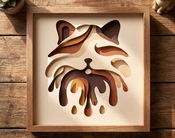 3D Layered Cat Shadow Box SVG, Abstract Boho Feline Papercut Template