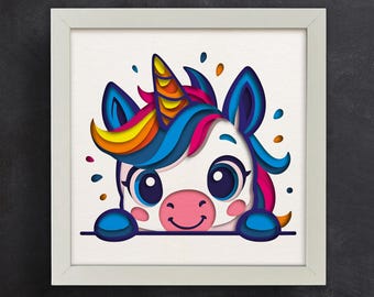 Peeking Unicorn 3D Shadow Box SVG | Multilayer Papercut File for Cricut & Silhouette | Magical Unicorn Mandala | CNC Cut Files |