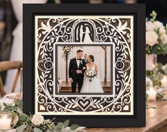 3D Wedding Shadow Box SVG Photo Frame, Picture Frame Template,