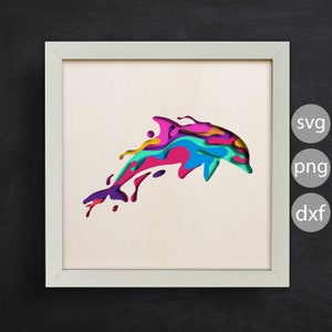 Dauphin 3D, Shadow Box SVG, Dauphin en couches SVG, modèle Shadow Box coloré, fichiers pour cricut, pour Silhouette,