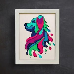 Bunter Hund 3D Schatten Box SVG - Mehrschichtiger Hund Papercraft Design für Cricut und Silhouette - Einfach zu verwenden