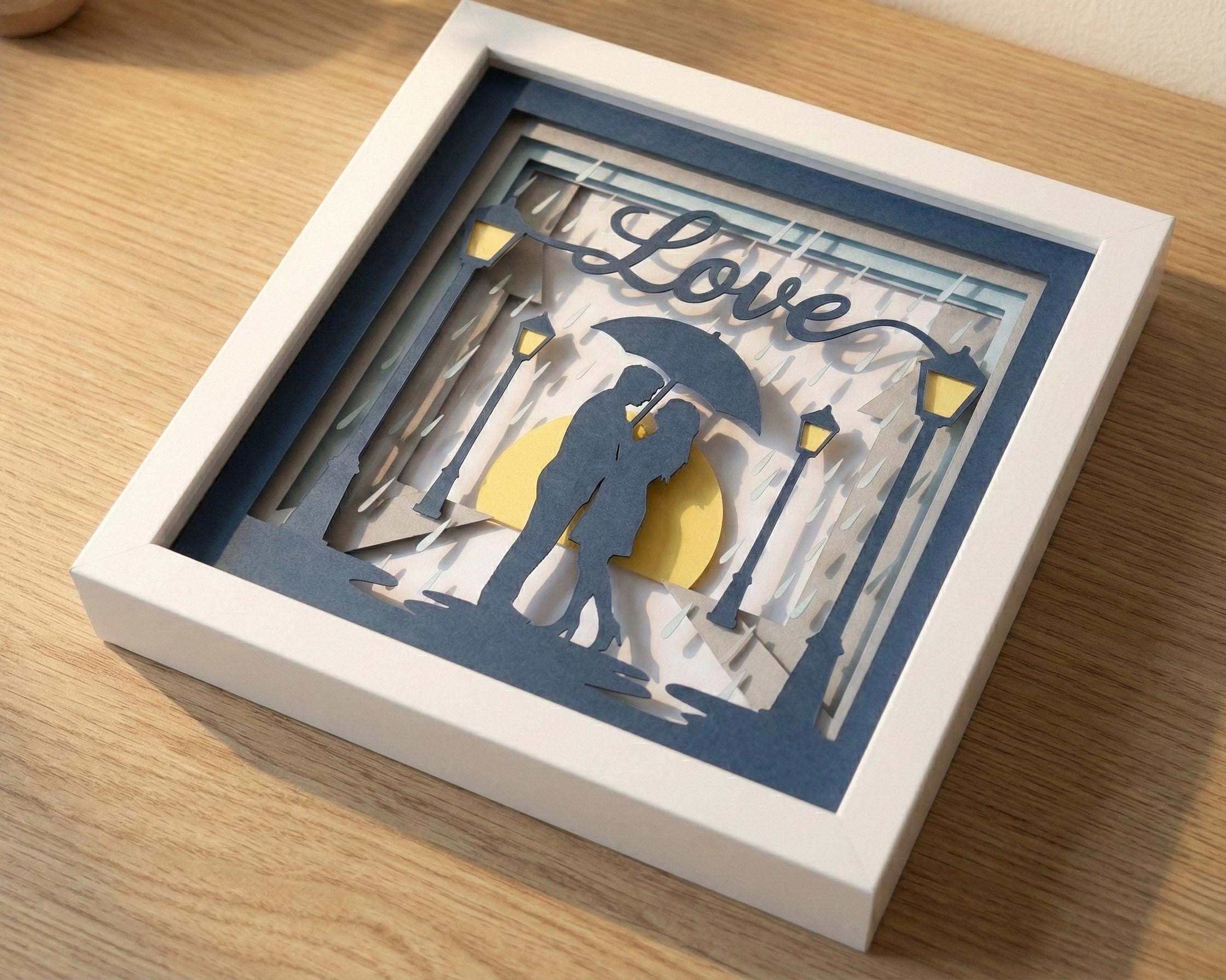 Love Shadow Box SVG, Couple in Rain 3D Layered Papercut, Romantic ...