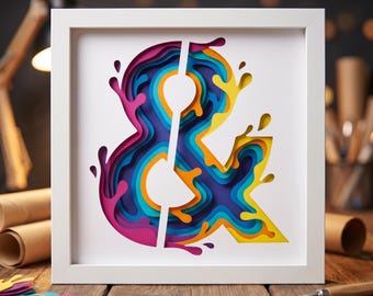 3D Ampersand SVG Layered, Splash Art Shadow Box, Typography Papercut, Liquid Sign Cut File for Cricut, Glowforge Design