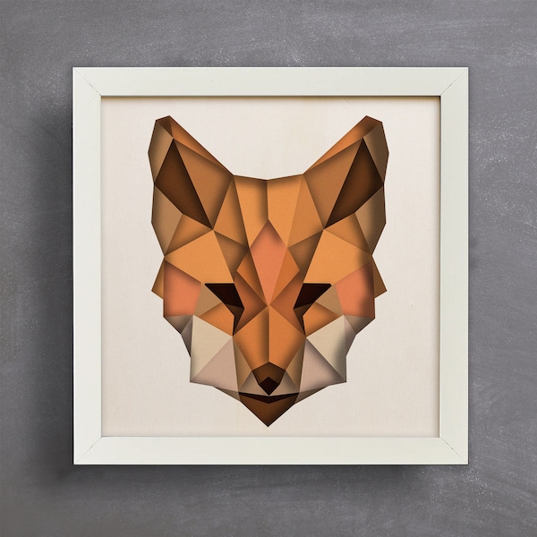 3D Fox Svg, Shadow box svg, 3d Polygon Art, 3d papercraft, laser cut files, cnc files for wood, 3d Animals, 3d svg