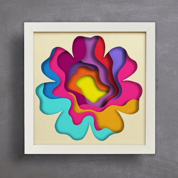 3d Flower Svg, Shadow Box Svg, Colorful Layered Template, Files for cricut, for Silhouette, CNC cutting, Svg, Dxf, Eps, Png Formats