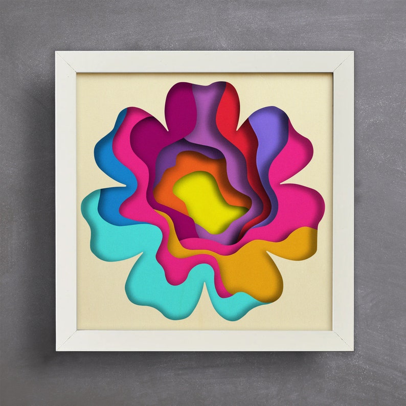 3d Flower Svg, Shadow Box Svg, Colorful Layered Template, Files for cricut, for Silhouette, CNC cutting, Svg, Dxf, Eps, Png Formats image 1