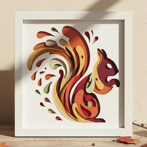 3D Layered Paper Cut Squirrel Wall Art - Framed Woodland Animal Shadow Box Decor