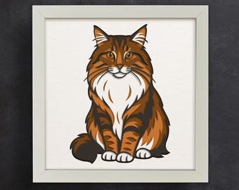 3D Cat Shadow Box SVG Template for Cardstock | Layered Pet Memorial | Colorful Feline Design for Cricut & Silhouette