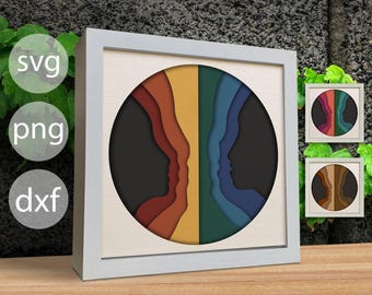 Uomo e donna 3D Abstract Shadow Box SVG, Carta tagliata 3D, Decorazione murale 3D SVG, Modello Shadow Box, Shadow Box SVG, Per Cricut, Lightbox SVG