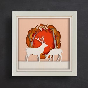3D Deer Forest, Landscape Shadow Box Svg, 3d Nature Svg, Paper Cut Template, For Cricut, For Silhouette
