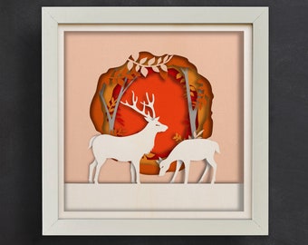 3D Deer Forest, Landscape Shadow Box Svg, 3d Nature Svg, Paper Cut Template, For Cricut, For Silhouette