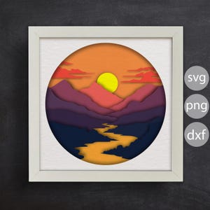 3d Mountain Shadow Box, 3d Landscape Svg, 3d Sunset, Layered Svg, Files for cricut, for Silhouette, CNC cutting, Svg, Dxf, Eps, Png Formats