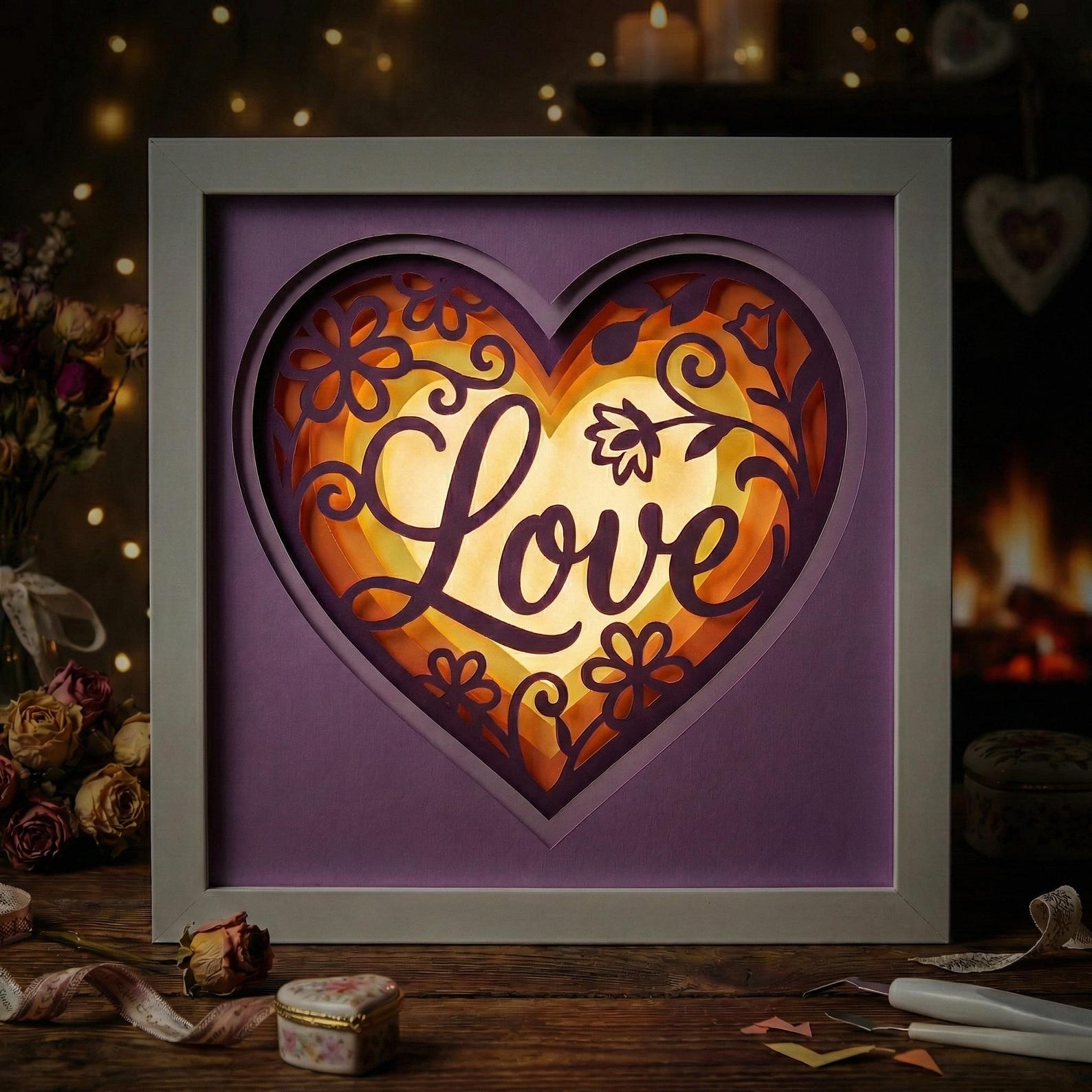 3D Love Heart Shadow Box SVG, Layered Floral Papercut Template ...