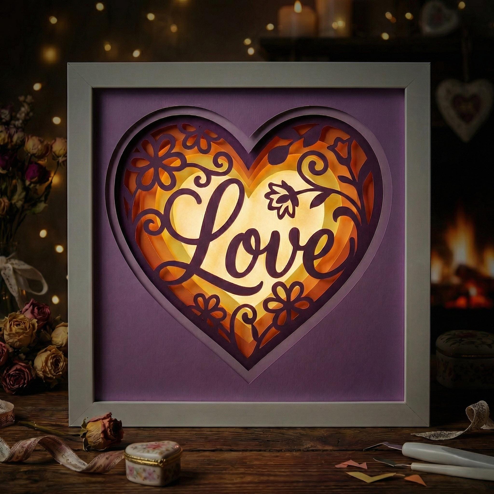 3D Love Heart Shadow Box SVG, Layered Floral Papercut Template ...