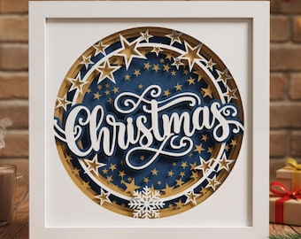 Christmas Shadow Box SVG, 3D Layered Papercraft Light Box Template, DIY Christmas Decor for Cricut, Silhouette, Laser Cut File