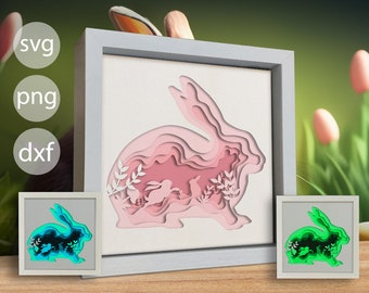 3d Easter Bunny, Shadow Box Template, Happy Easter Svg, Floral Shadow Box, for cricut, for Silhouette, CNC cutting