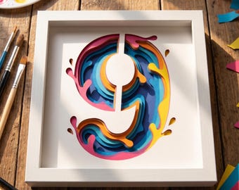 Number 9 SVG, 9th Birthday Shadow Box