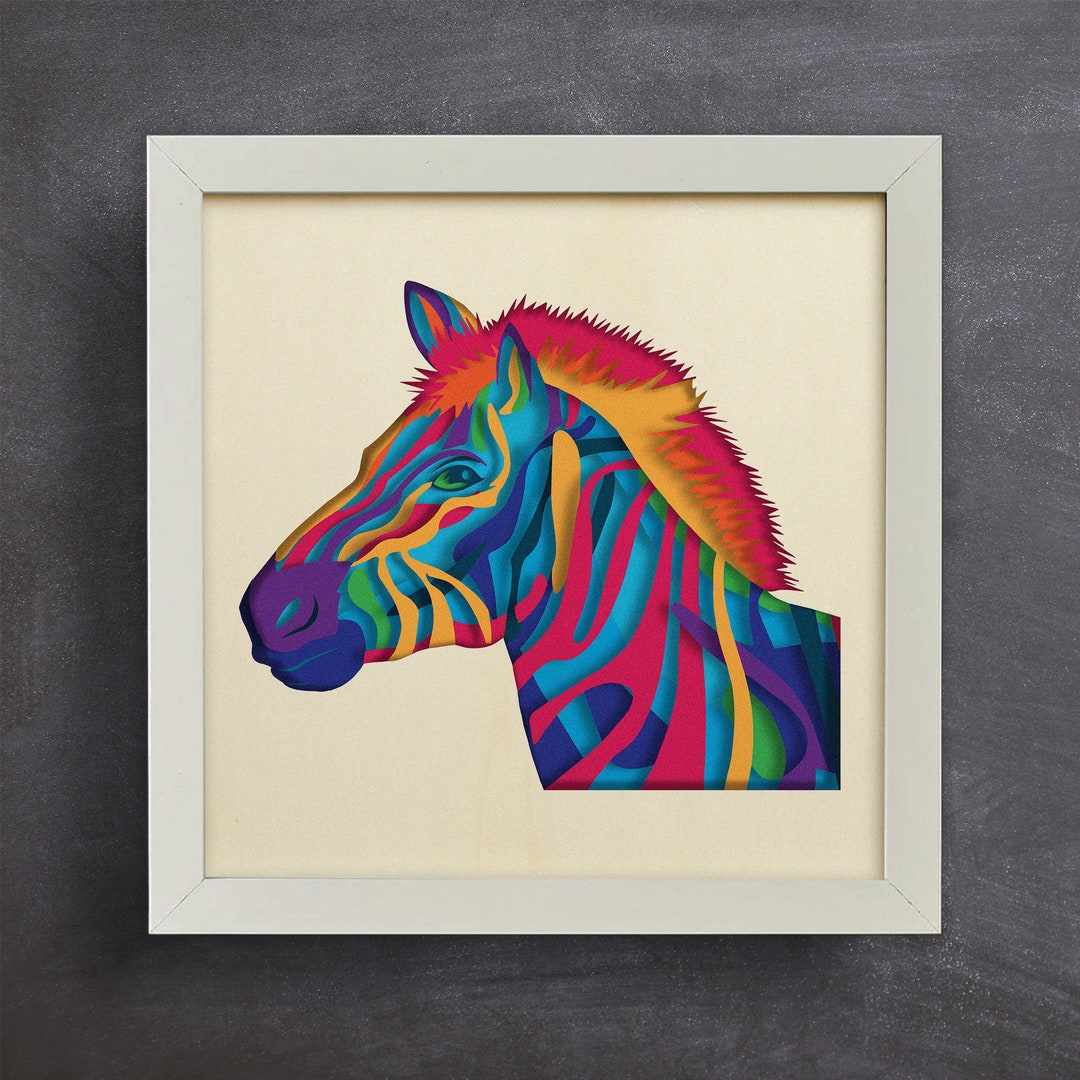 3d Zebra, Shadow Box Svg, Colorful Layers Svg , Papercut, Files for