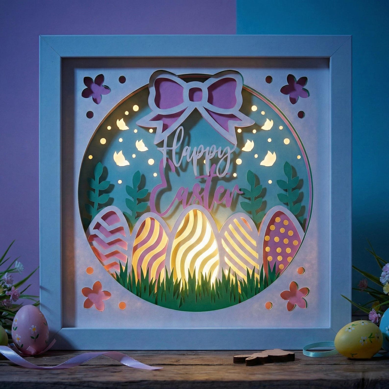 Layered Easter Shadow Box SVG, Happy Easter Spring Decor, 3D Paper Art ...