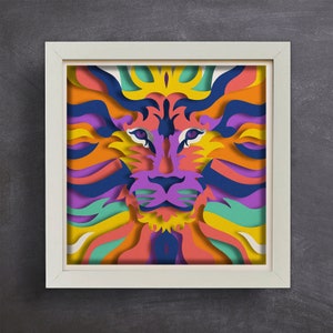 Lion 3D Layered SVG For Cardstock / Colorful Lion 3D Multilayer / 3d Lion Shadow Box / Animal 3D Papercraft/ SVG For Cricut/ For Silhouette