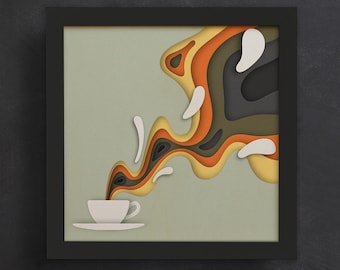3D Coffee Svg, Shadow Box, Kitchen Wall Decor, Paper Cut Template, For  Cricut and Silhouette, Easy to use