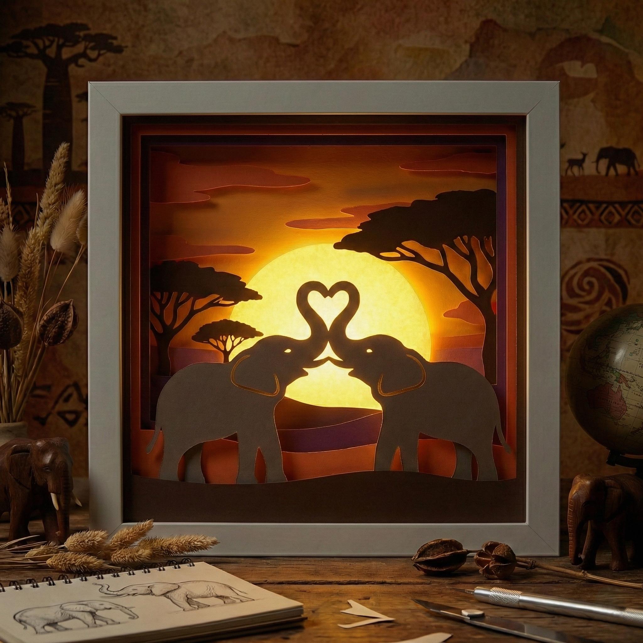 Elephant Shadow Box SVG, 3D Layered Safari Papercut, Heart Animals ...