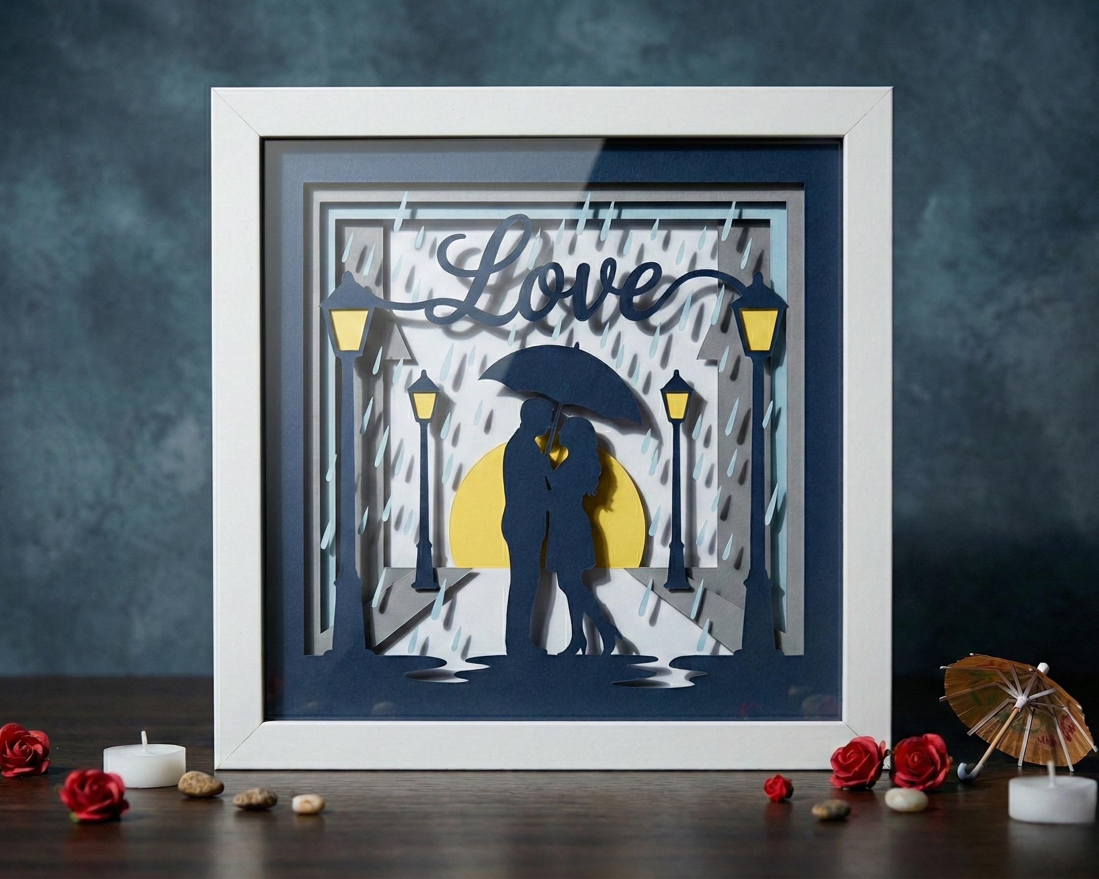Love Shadow Box SVG, Couple in Rain 3D Layered Papercut, Romantic ...